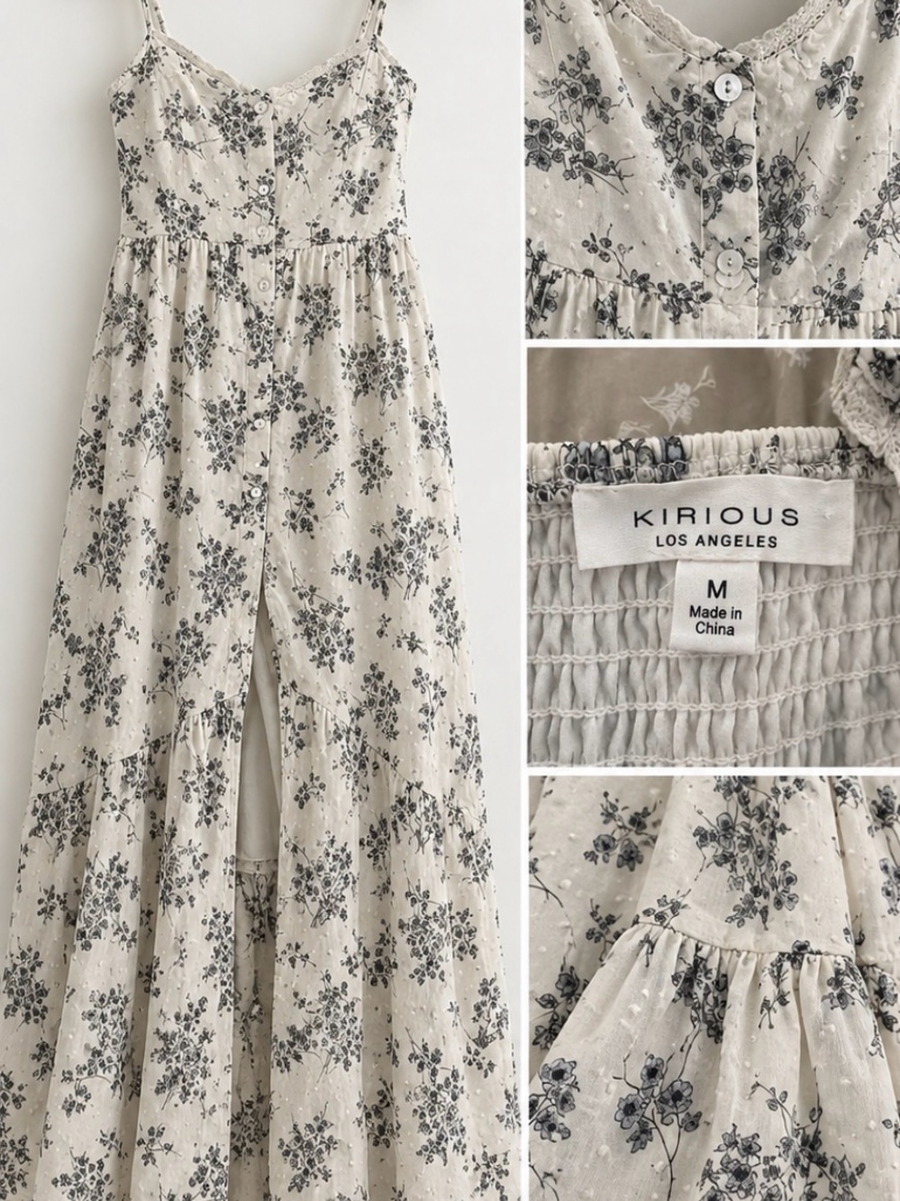 iris Cream Maxi Dress with Black Floral Print